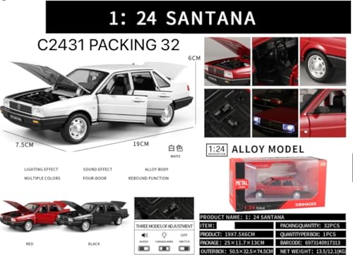 Image of Invite Enterprise Compatible for 1:24 Volkswagon Santana Toy Car Model, Diecast Collectible Pull Back Model Car with Sound and Light, Toy Gift Vehicles for Adults Kids Boys Girls【Multicolor】