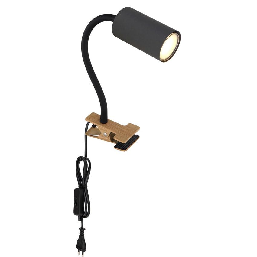 Flexo GU10 à clip noir et bois de table PRENDELUZ