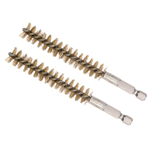 Image of Bore Brush, 15mm Dia 75mm Length, Brass Twisted Cleaning Wire Brushes with 1 /4 inch Hex Shank - (Applications: for Power Drill), 2-Pieces