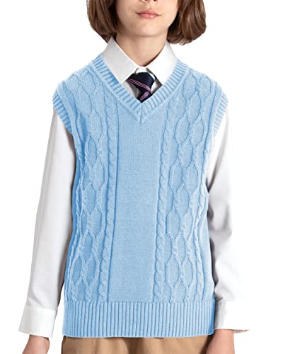 Image of JSTEX Boys Sweater Vest 100% Cotton Kids Uniform Vest V-Neck Sleeveless Knit Pullover for Boy Girls Toddler Size 4-14