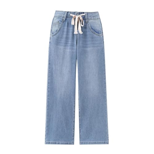 Generisch Damen Weites Bein Jeans Wide Leg Straight Leg Stretch Jeanshose Schlank Geschnitten Denimhose Straight Leg Leichter Frauen Sommerjeans Jeans-Hose Mit 4 Taschen (Light Blue, S)