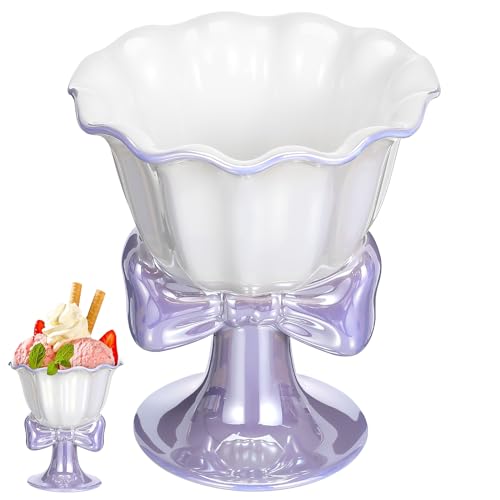 Gatuida Ice Cream Bowl: Ceramic Dessert Cup Footed Bowl Prawn Cocktail Dishes Cuisine Bow Appetizer Fruit Pudding Cup for Milk Yogurt Cereal Serving Dish