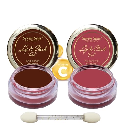 Image of Seven Seas Lips & Cheek Tint Combo Pack of 2 | Matte Natural Blush for Women | Lip Tint with Vitamin E | Nourishing Cheek Tint (Maroon, Hippie Pink)