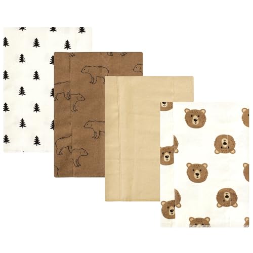 Image of Hudson Baby Unisex Baby Cotton Flannel Burp Cloths, Brown Bear 4 Pack, One Size