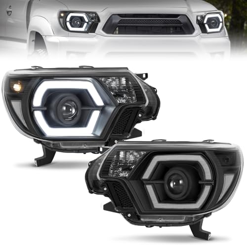ELH 500% Brighter Headlight Assemblies Fit For 2012 2013 2014 2015 12 13 14 15 Toyota Tacoma with LED DRL Projector Headlamp Black Housing Clear Reflector