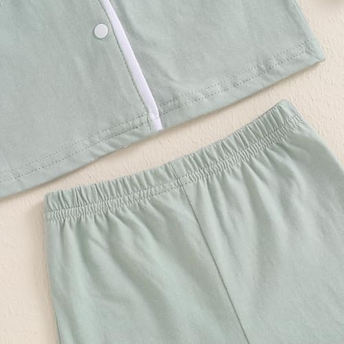 Baby Button Down Pajamas Set Shirt and Pants Toddler Cotton Pjs Long Sleeve Sleepwear (Sage,12-18 Months) - Thumbnail 2