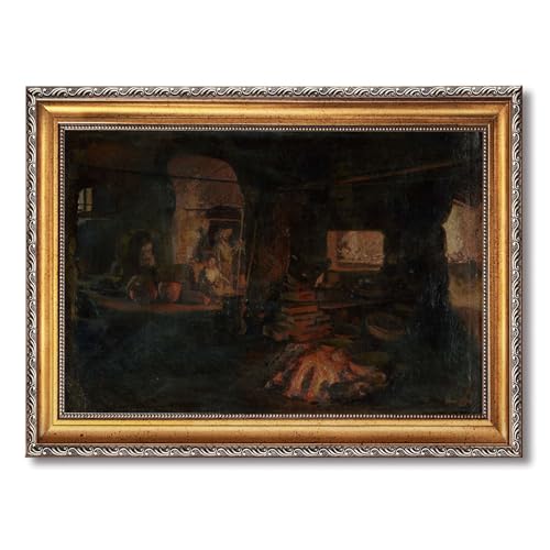 Framed Fireplace Scene Poster Canvas Print Art, Rustic Wall Art