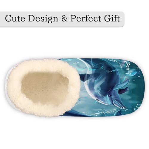 Ocean Dolphin House Slippers for Women Men, Sea Animal Dolphin Fuzzy Soft Cozy Non Slip Slipper Socks3