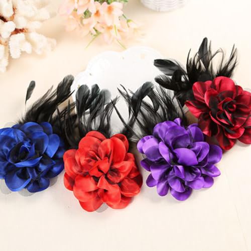 Image of Flower Brooch Pin Silks Wonderful Rose Camellia Feather Charm Fashion Beautiful Created Clip Hair Flowers Brooches Accessories Idea for Party Dance Wedding Banquet for Elegant Women Girl Gift