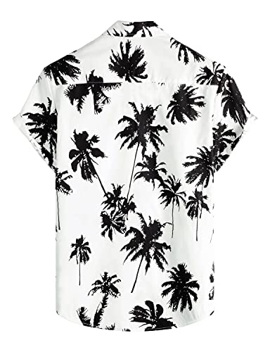 Vatpave Mens 100% Cotton Hawaiian Shirts Button Down Short Sleeve Beach Shirts Summer Casual Aloha Shirts X-Large White Coconut Tree Button Up #TOP1