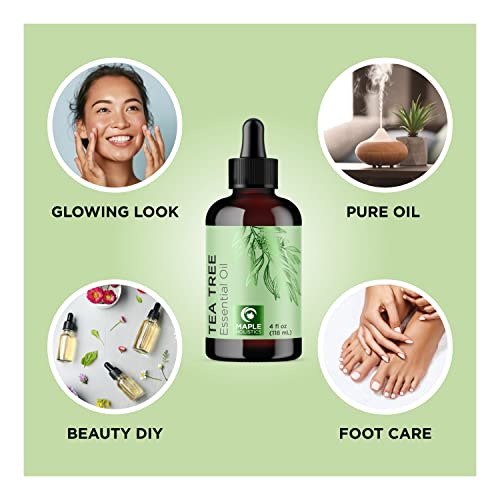 Image of Pure Tea Tree Oil for Hair Skin and Nails - 100% Pure Undiluted Tea Tree Essential Oil with Dropper for Topical Uses Aromatherapy Diffusing and Home and Beauty DIYs - Vegan and Cruelty Free (4 Fl Oz)