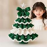 DIY Crochet Christmas Tree Kit for Beginners with Yarn, Hook, Beads | Complete Craft Kit with Instructions for Handmade Holiday Ornaments (Green)