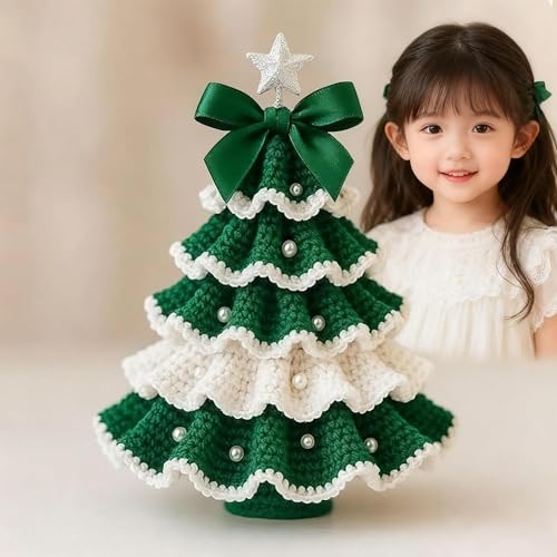 DIY Crochet Christmas Tree Kit for Beginners with Yarn, Hook, Beads | Complete Craft Kit with Instructions for Handmade Holiday Ornaments (Green)