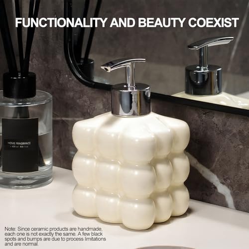 Image of Luxflowing Small Ceramic Hand Soap Dispenser with Pump for Bathroom and Kitchen Sink, Creative Shape, Used to Hold Dish Soap, Shampoo, Conditioner, Lotion and Other Liquids (Silver)