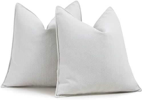 ZWJD Cream Pillow Covers 16x16 Set of 2 Chenille Throw Pillow Cov...