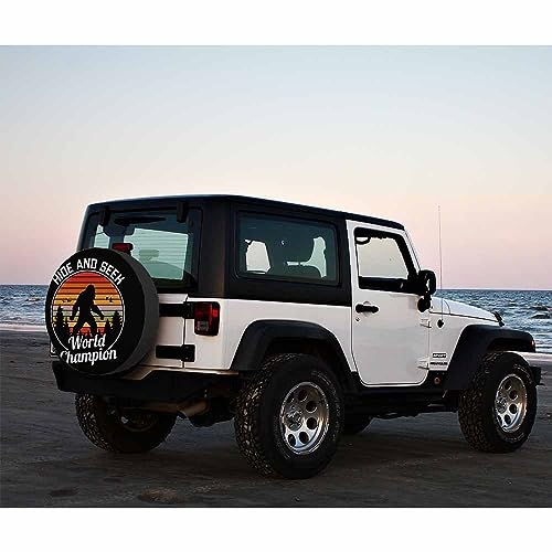 Image of Hide and Seek Spare Tire Cover World Champion Fashion Vintage Ape Adventure Hiking Weatherproof Universal Wheel Protectors Camper Tire Covers for Trailer Rv Travel(17 inch)