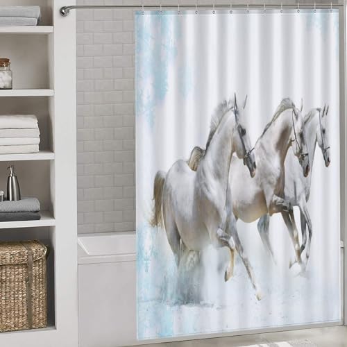 Rideau de douche cheval en tissu polyester 152x183cm lavable - 2