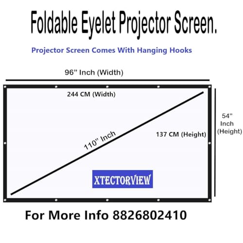 Image of 16:9 Aspect Ratio,110 Inches Diagonal, 96x54 Inches,1.2 Gain, Black Coated from Back Side,Supports UHD-3D-4K-8K Technology Eyelets Type Foldable Anti Crease Projector Screen (White)
