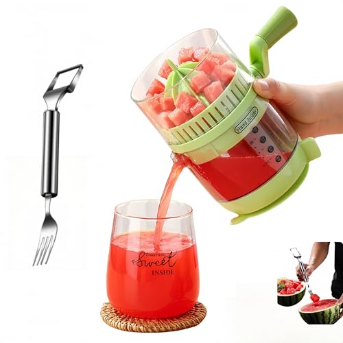Manual Fruit Juicer for Watermelon Lemon Grape Pomegranate with Watermelon Cutter 2-in-1 Stainless Steel Fruit Cutter, Hand Crank Juice Extractor Juice Maker for Home and Kitchen