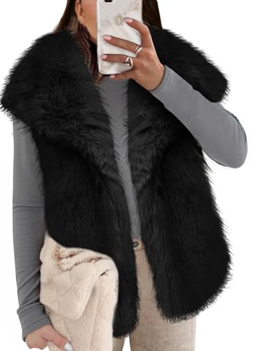 Cicy Bell Womens Oversized Faux Fur Vests Fuzzy Warm Open Front L...