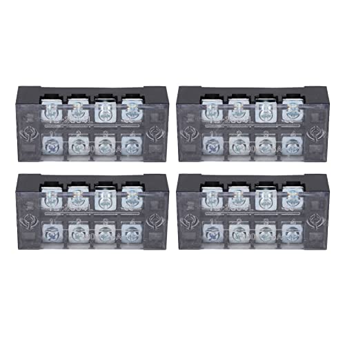 Bloque de Terminales de Doble 4 Piezas Previenen la Corrosión, Abrazadera de Tornillo de 600V 25A, Bloque de Barrera de Alambre de Alta Corriente con Cubierta para