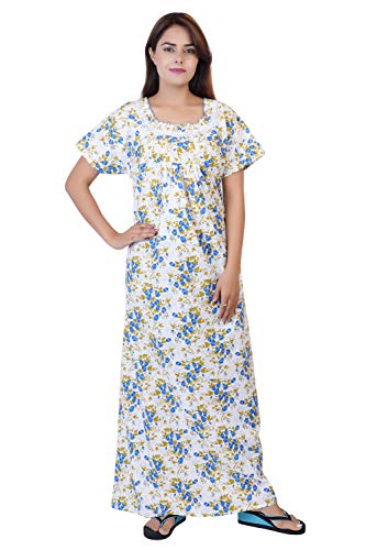 Image of Women's Cotton Block Print Knee Length Nighty