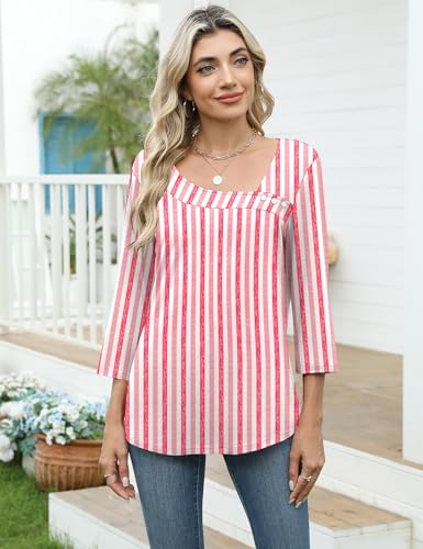 Image of LOMON Womens 3 /4 Length Sleeve T Shirts Asymmetrical Neck Tops Business Blouses for Women Fashion 2026