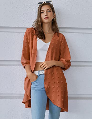 Hotouch Open Front Swiss Dot 3/4 Sleeve Kimonos For Women Lightweight Beach Cardigans Orange Xxl #TOP1