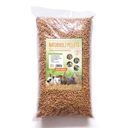 Naturholz-Pellets Einstreu 20 L | 100% natürliche Holzpellets für Kaninchen, Meerschweinchen, Hamster, Vögel & Kleintiere | Saugstark,...