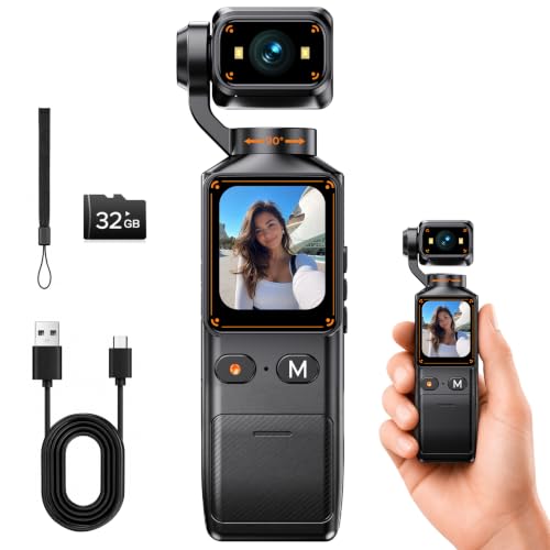Image of 2K Vlogging Camera with 180 Rotating Lens, Handheld Pocket POV Video Camera, WiFi App, 7H Battery, 1.69 inch Screen, 32GB Card Included for YouTube, TikTok, Travel, Content Creators & Daily Vlogs