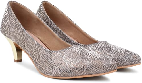 Image of Action Women's Suede Stiletto Pumps| Silver Textured Pattern| Gold Heel| Evening Antique