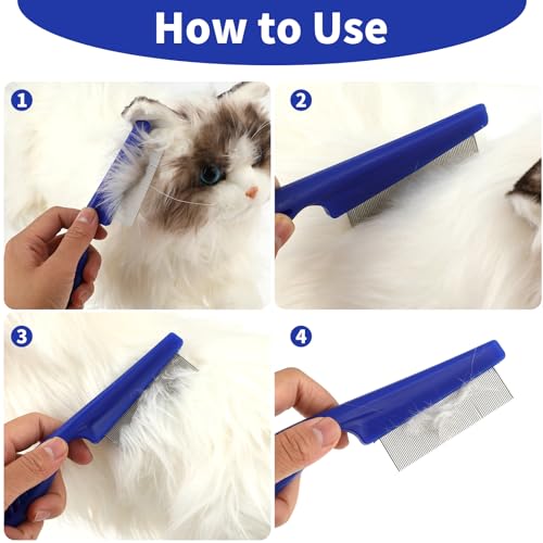 TIESOME Haustierhaarkamm Tränenfleckentfernung, 2 Pack Multifunktionskämme für Haustiere Grooming Kit 2 in 1 Hundekämme Edelstahlkamm Massagekamm Doppelseitiger Kamm(Blau)