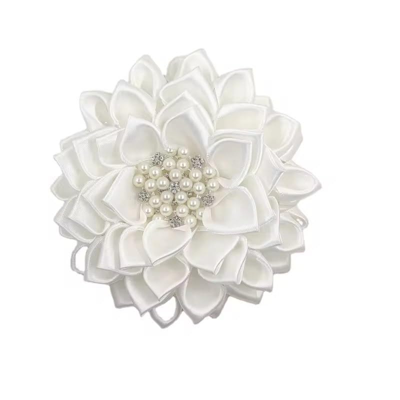 Image of White 4.5 inch Sorority Paraphernalia Flower Brooch Pin for Women Greek, Sorority Inspired for D9 Events, Conferences, Luncheons, Mother's Organizations, Ceremonial Occassions