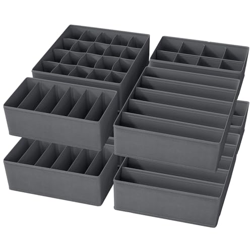 Yucch Lot de 8 rangement sous-vêtement, boîtes organisateur tiroir pliables – idéal pour soutiens-gorge, chaussettes, sous-vêtements et cravates, gris...