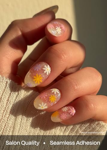 Image of ohora Semi Cured Gel Nail Strips (N Daisy Disco) - Rainbow, Works with Any UV /LED Lamps, Salon-Quality, Long Lasting, Easy to Apply & Remove - Includes 2 Prep Pads, Nail File & Wooden Stick