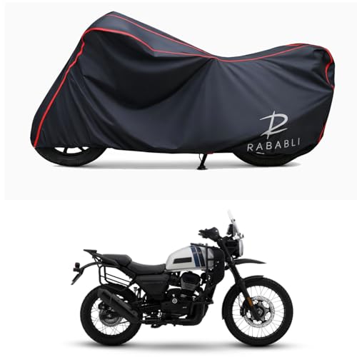 Image of Waterproof Bike Body Cover Compatible for | Yezdi Adventure | Taffeta Fabric, Red Piping Design, Bottom Elastic Fit | Dustproof, Sun UV & Rain Protection for All Bikes