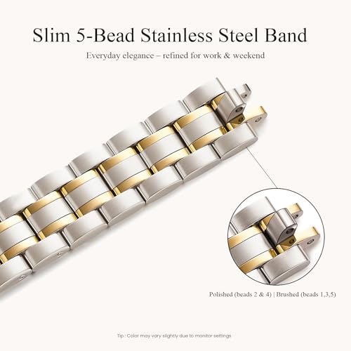 Image of STIROLL Thin Replacement Band Compatible for Apple Watch 38mm 40mm 41mm 42mm(Series 11 10), Stainless Steel Metal Wristband Women Men for iWatch Ultra SE Series 9 8 7 6 5 4 3 2 1, Starlight Gold