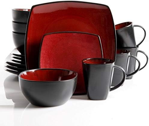 Gibson Soho Lounge 16 Piece Dinnerware Set, Burgundy