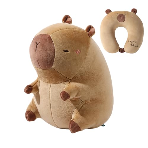 Generisch Cojín de cuello de viaje para aviones | 2 en 1 almohada de peluche Capybara - Almohada de viaje para niños, para adultos y niños en la oficina, casa, camping viaje por carretera