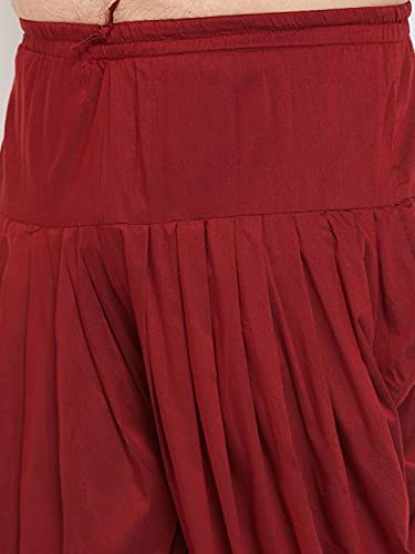 Image of VASTRAMAY Men's Silk Blend Solid Plus Kurta And Dhoti Set - Classic Ethnic Attire for Cultural Celebrations | Curved Hem Kurta With Contrast Cowl Dhoti Set
