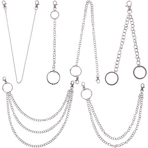 6 Pieces Jeans Chains Wallet Chain Pocket Chain Belt Chains Hip Hop Pants Chain with Lobster Claw Clasps for Keys, Wallet, Jeans Pants Belt Loop Purse Handbag