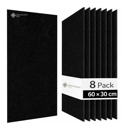 Image of YGM Acoustic Foams Luxury PET Felt Acoustic Self Adhesive Panels, 10 MM Thick, Sound Absorbing Panels for Wall | Room Noise Reducer & Sound Dampening (OG Black, 1x2 Foot - 8 Panels)