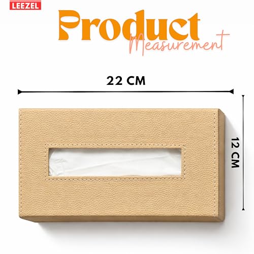 Image of LEEZEL| Tissue Box Holder with 100 Pulls Cotton Rags Tissue | Handcrafted Fine Leather - Like Finish | for Gifting, Office Desks, Cars & Home Decor | Durable & Water Resistant. (Beige)