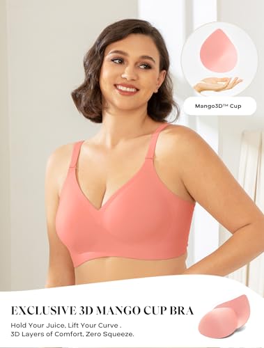 Image of COMFELIE Women Wirefree Bras for Women Full Coverage No Underwire Everyday Bra Comfortable Wireless Padded Bralette Tea Red 2XL
