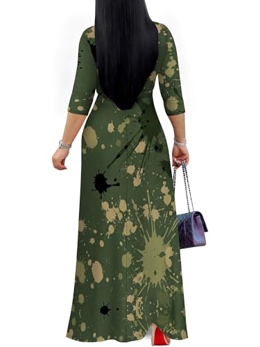 Image of SUZONANA Plus Size Dresses for Women Print Maxi Dresses Flowy 3 /4 Sleeve with Belt