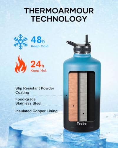 Botella de agua aislada Trebo con 3 tapas, asa de paracord y bolsa miniatura 2