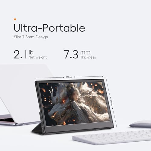 Image of JUSTTHINK Portable Monitor 11.6'', LCD Display Small Monitor, 60Hz, Wall Mount & Desk Stand, HDMI /Type-C Connect Second External Monitor for Laptop, Lightweight for Travel