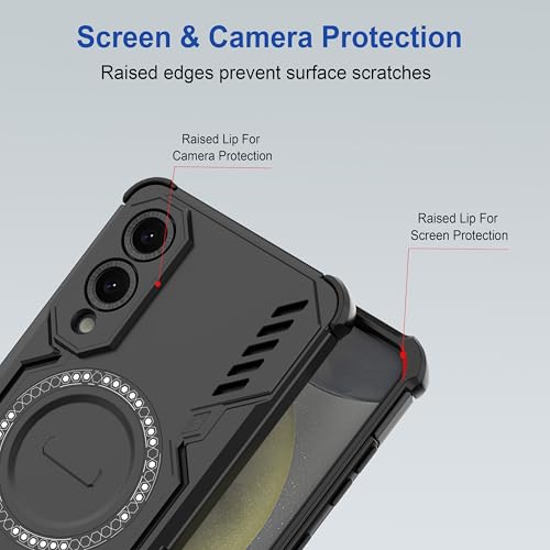 Image of amazon basics Back Case Cover for Samsung Galaxy S25 Edge 5G | Magnetic Case with Built-in Metal Ring | Supports Mag-Safe Charger, Wallet & Car Mount | Shockproof Hybrid PC + TPU | Black
