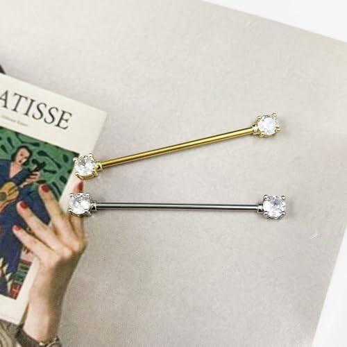 14G CZ Industrial Barbell Earrings for Women Men 316L Stainless Steel Cartilage Conch Helix Earrings 38mm Industrial Bar Industrial Piercing Jewelry4