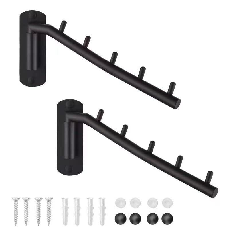 YUSINNKY 2 Packs Black Folding Wall Clothes Hanger Rack, Stainless Steel Wall Drying Rack with Swing Arm for Bathroom and Laundry Room, Space Saver Wall Clothes Hanger for Bedroom Closet Storage